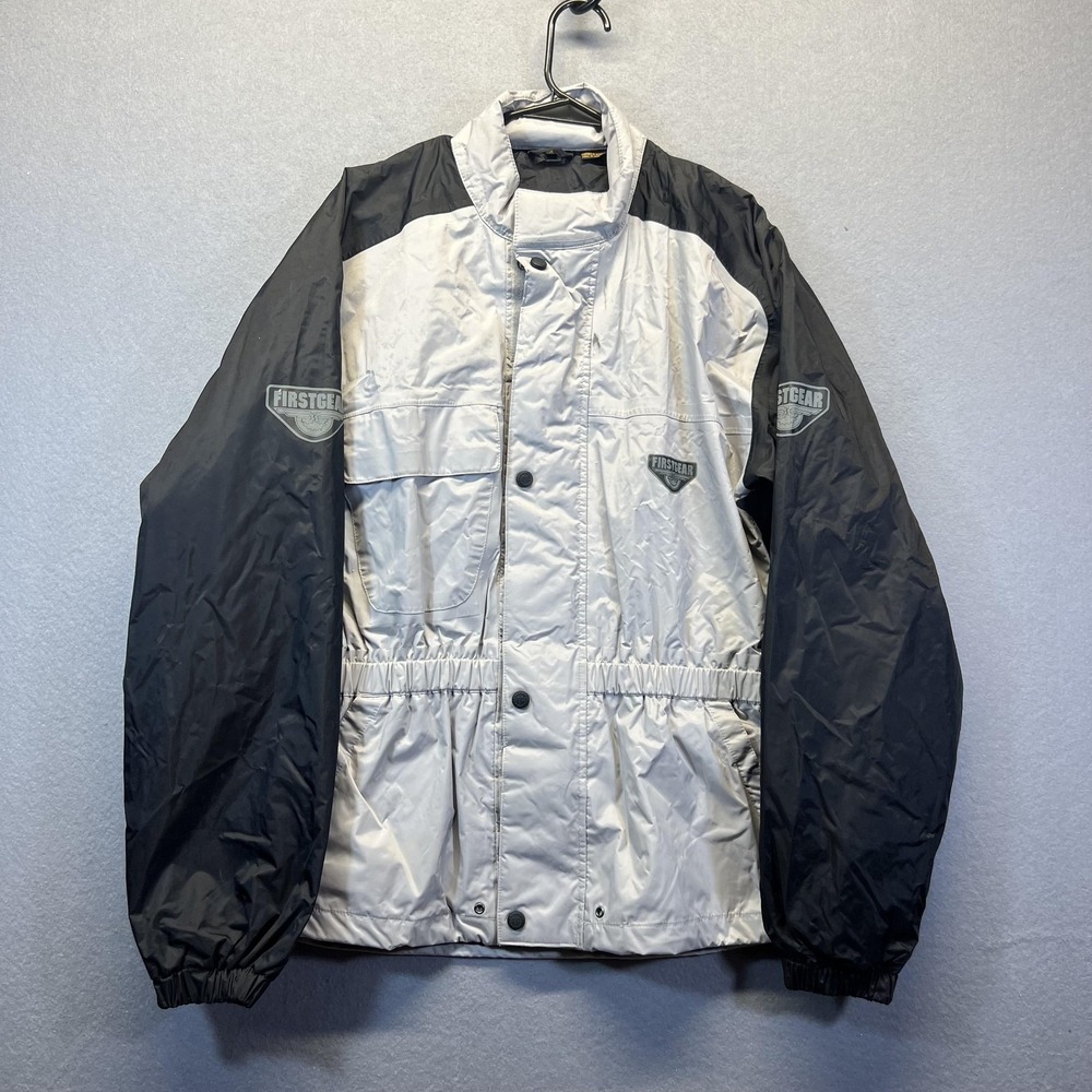 First Gear Jacket Mens Small Gray Black Motorcycle Reflective Biker Windbreaker